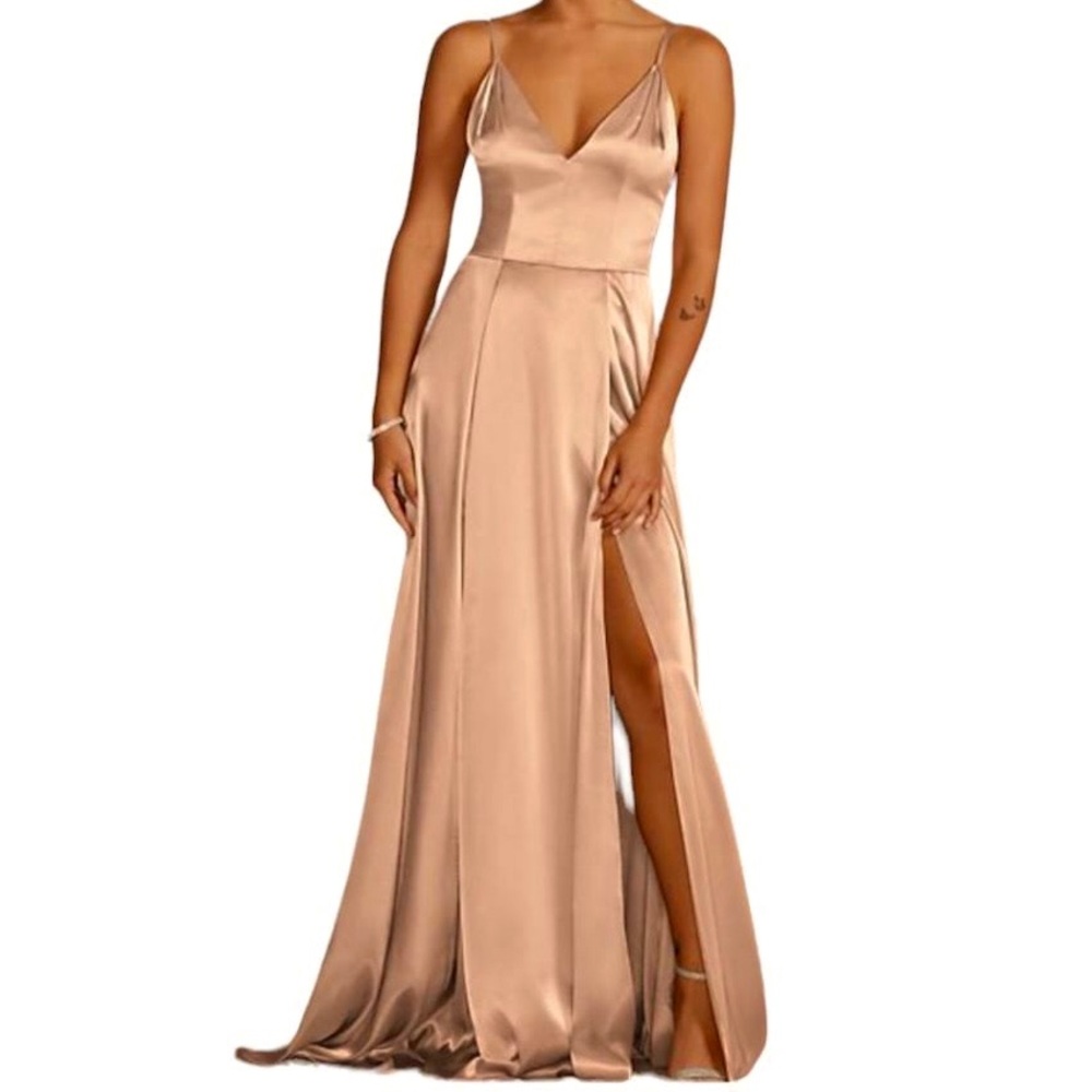 Galina Signature Charmeuse Deep V Neck Maxi Dress